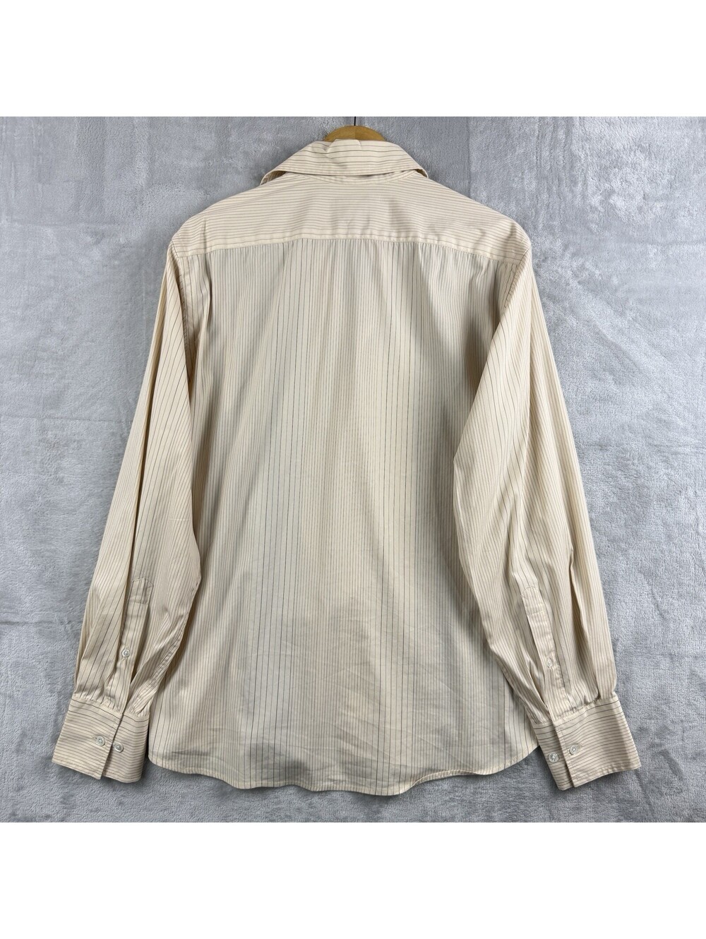 Faconnable Shirt Men M Beige Vertical Stripe Long Sleeve Button Up Causal Preppy - Picture 10 of 11